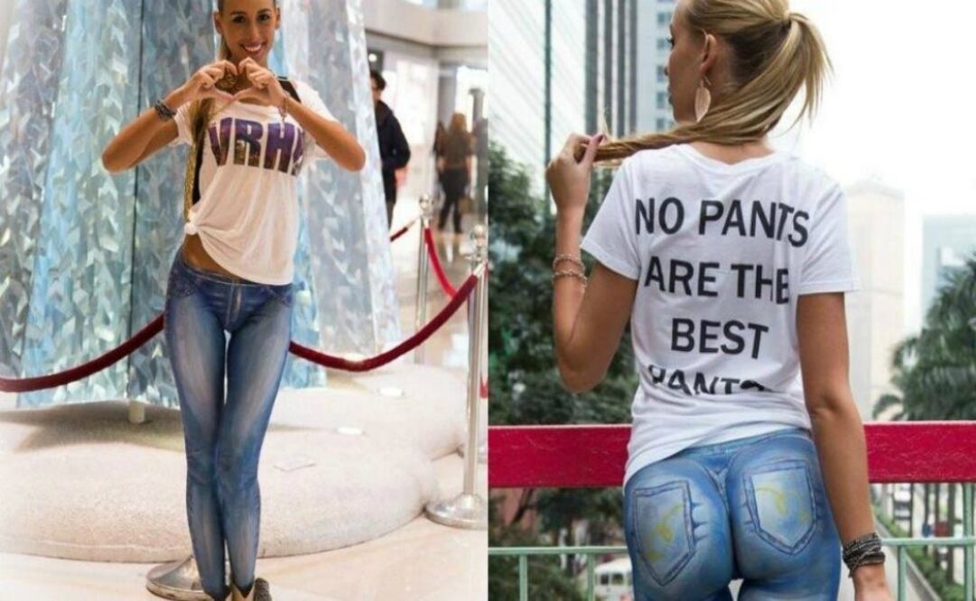 Al salir a las calles, la modelo utilizó una camiseta blanca acompañada con la leyenda: “No pants are the best pants”