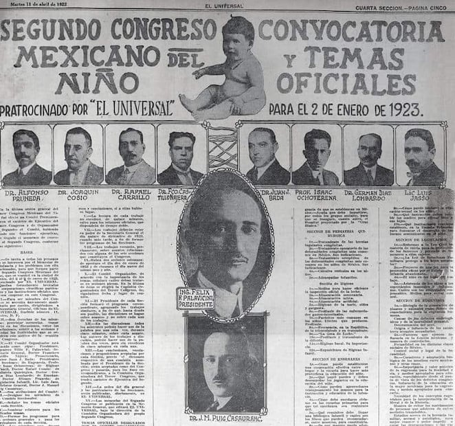 Convocatoria Segundo Congreso Mexicano del Niño, organizado para la primera semana de enero de 1923 con sólo 63 trabajos; su postura principal se inclinó por enseñanza infantil.  Foto: Hemeroteca EL UNIVERSAL.