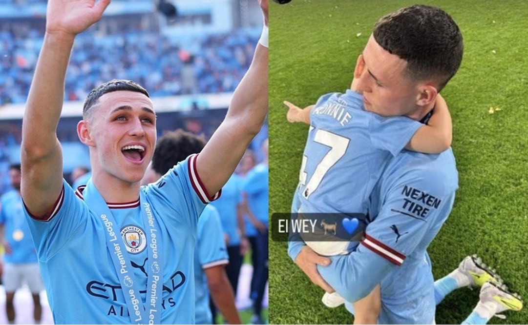 Phil Foden, jugador del Manchester City, junto a Ronnie, su hijo apodado "El Wey"