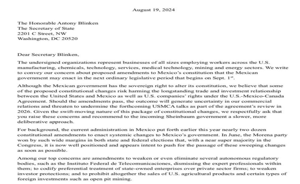 Carta dirigida al secretario de Estado del vecino país del Norte, Antony Blinken