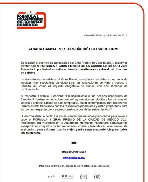 México, firme para el Gran Premio de Fórmula 1
