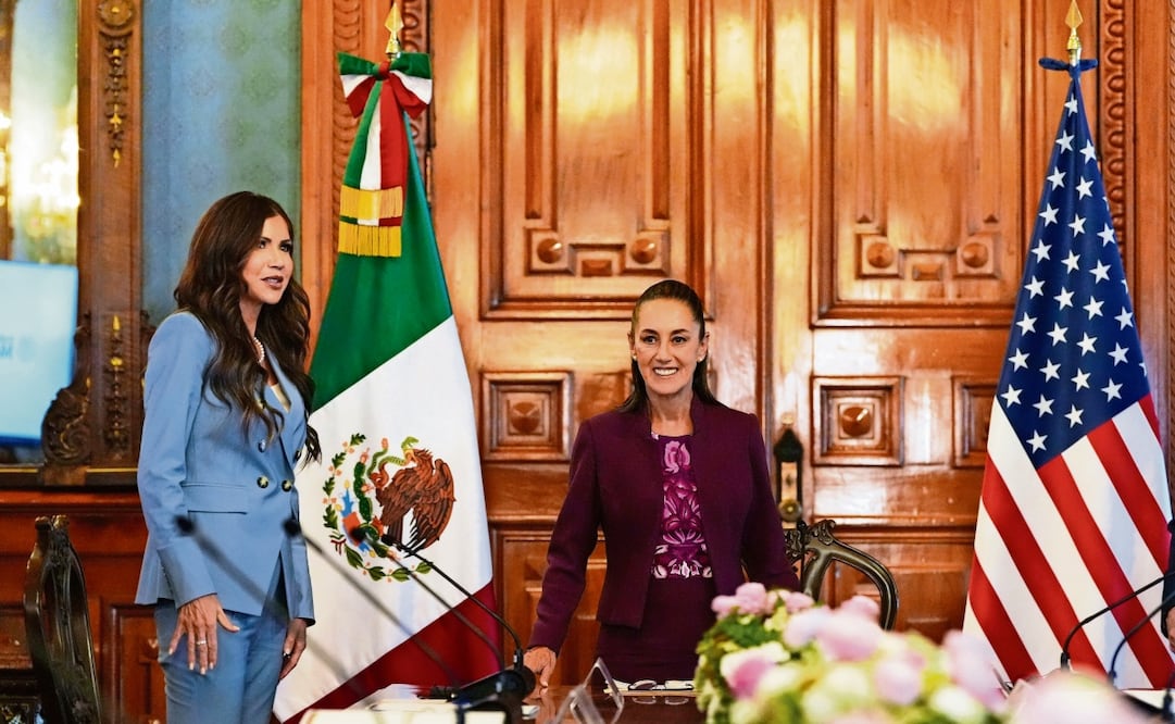 La secretaria de Seguridad Nacional de Estados Unidos, Kristi Noem, y la presidenta Claudia Sheinbaum Pardo se reunieron ayer en Palacio Nacional. Foto: Alex Brandon / AP