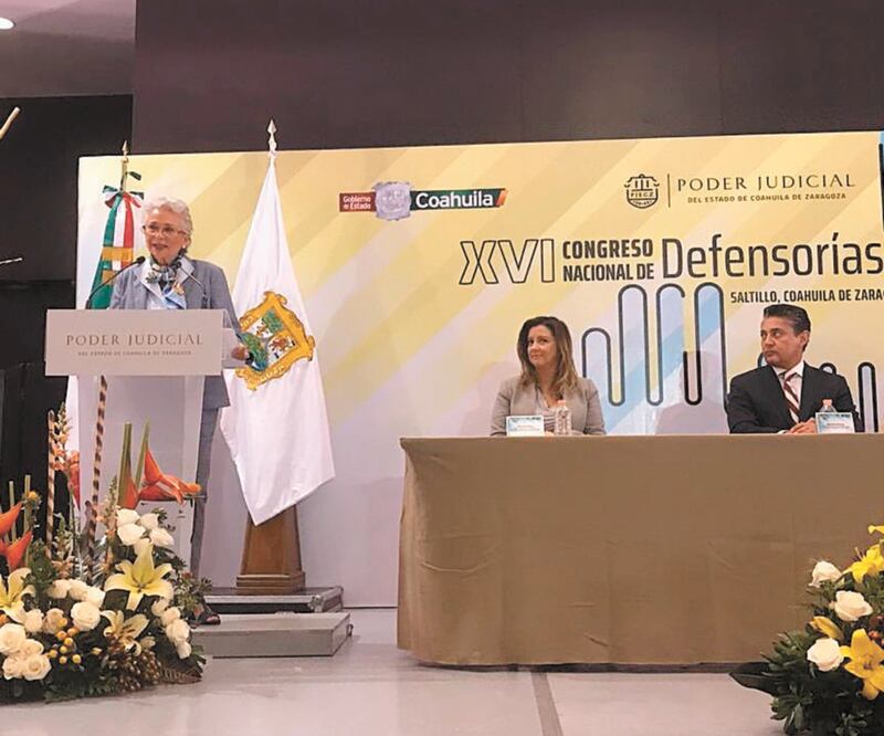 La secretaria de Gobernación, Olga Sánchez Cordero, ayer durante el 14 Congreso Nacional de Defensorías Públicas de las Entidades de la República. Foto: TOMADA DE TWITTER