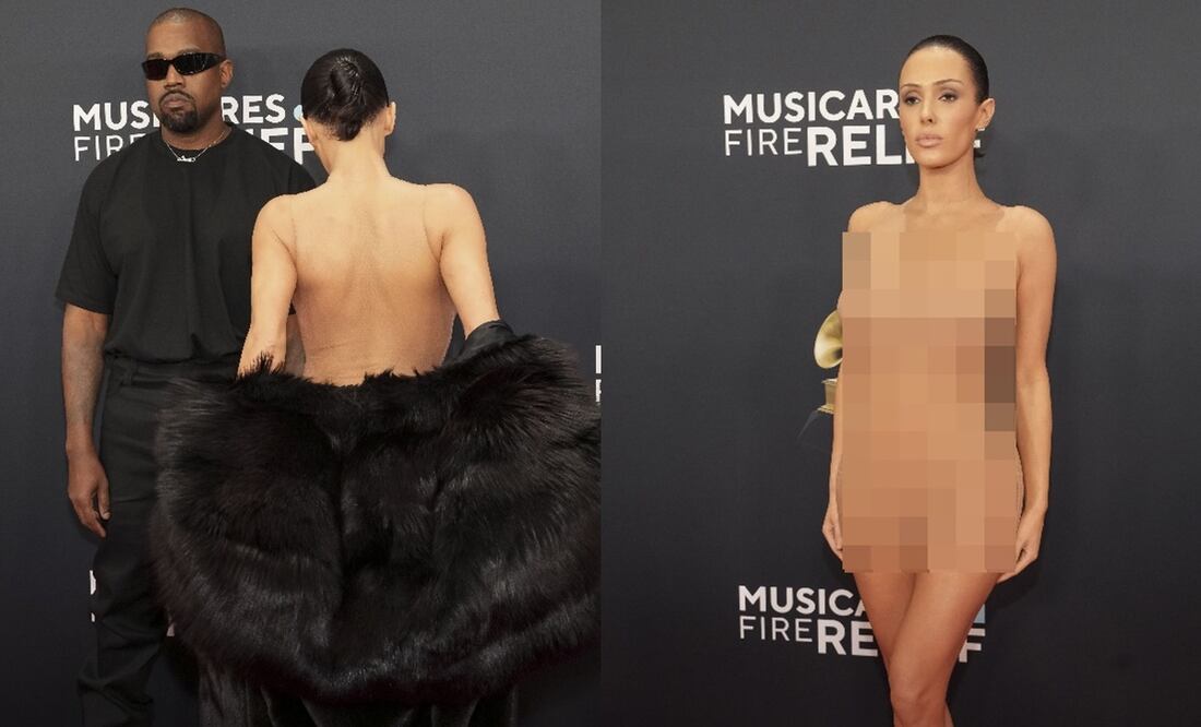 Kanye West y Bianca Censori fueron objeto de críticas por su actitud durante los Grammy 2025. Foto: EFE/EPA.