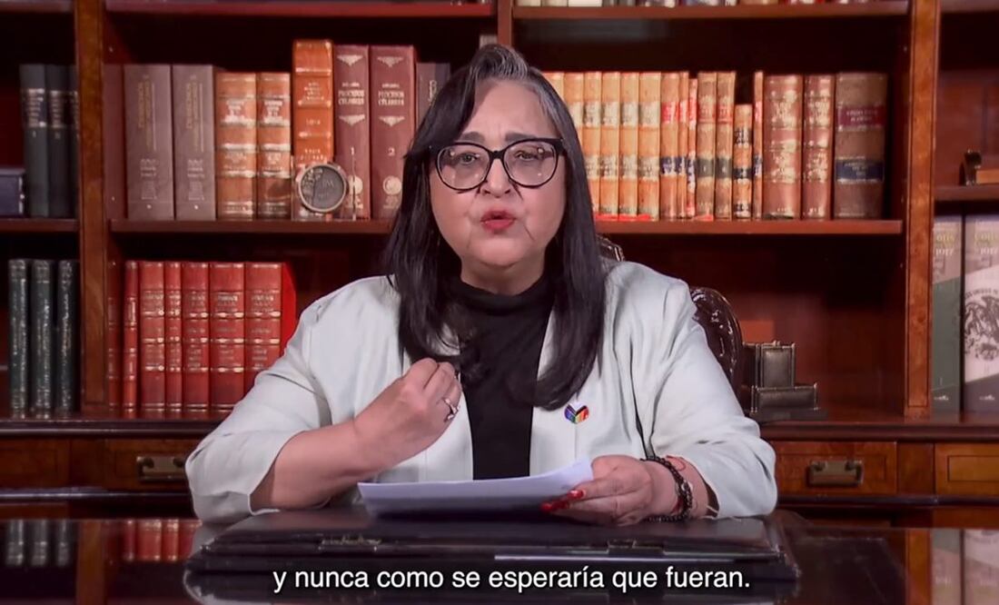 Ministra presidenta de la Corte, Norma Lucía Piña en discurso hacia la comunidad LGBT+. Foto: Twitter @SCJN