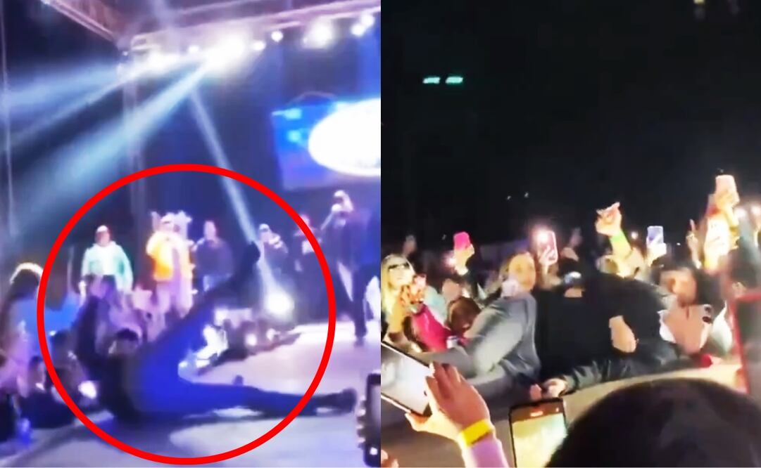 Dani Flow sufre caída en su concierto en Navojoa, Sonora.
Fotos: X