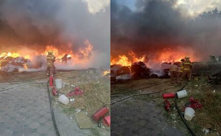 FOTOS: Reportan incendio en bodega de cartón y pet en Chimalhuacán