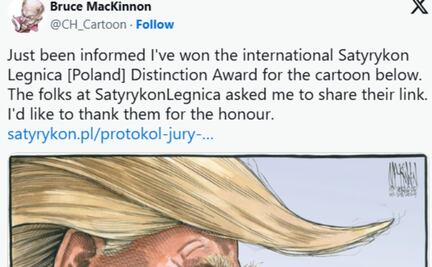 Otorgan premio a cartón polémico de Trump; aparece esnifando cocaína de la bandera de EU