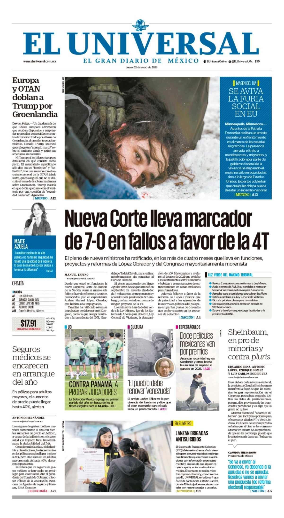 Portada impresa del 22 de enero de 2026