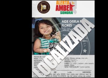 Localizan sana y salva a Aidé Gisela Díaz Flores de 2 años, desaparecida en Sonora