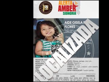 Localizan sana y salva a Aidé Gisela Díaz Flores de 2 años, desaparecida en Sonora
