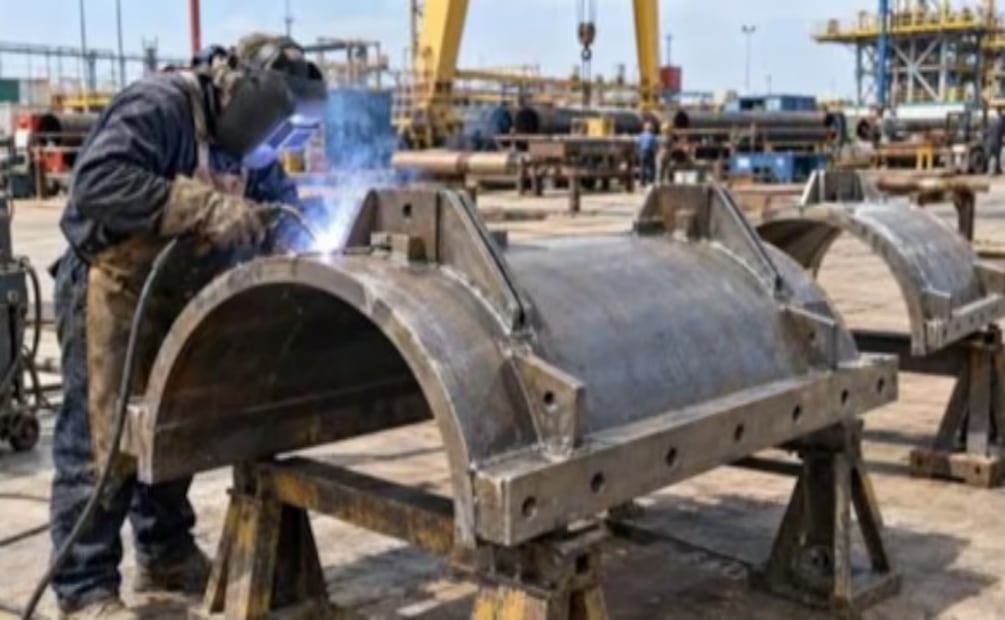 Trabajadores de Pemex avanzan en las labores de reparación de un ducto submarino en el golfo de México. Foto: x @Pemex