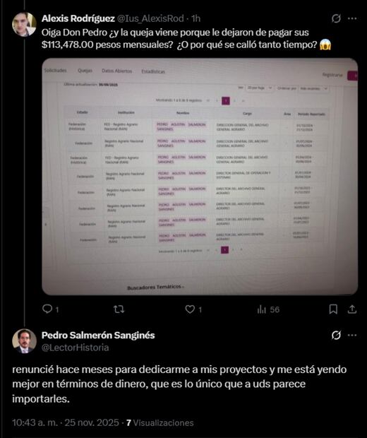 Publicación de Pedro Salmerón. Foto: captura de pantalla