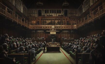 Subastarán obra de Banksy de parlamento dirigido por chimpancés