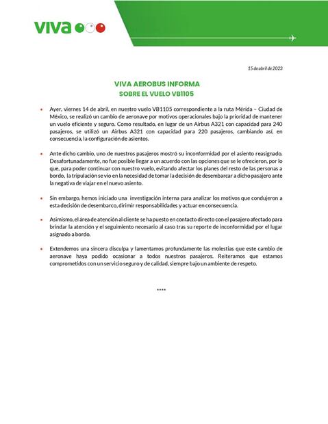 Comunicado Viva Aerobus. Foto: Cortesía