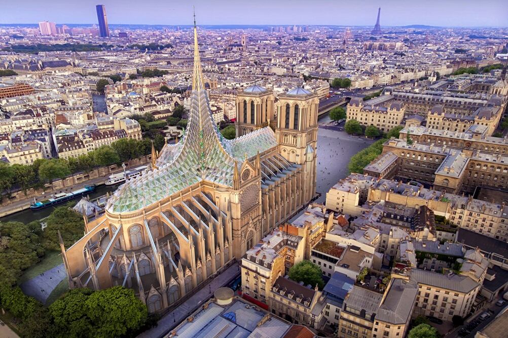 La zona reconstruida de la Catedral de Notre Dame sería amable con el medio ambiente. (Foto: Vincent Callebaut Architectures)