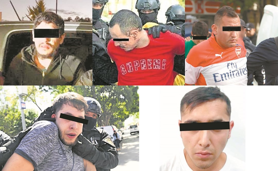 Cabecillas de La Unión Tepito de izquierda a derecha: Óscar Flores "El Lunares", E. Clemente "EL Bandido", M. González "El Perro", A. Munera "El Colocho" y Dylan Jair "El Dylan". Fotos: Especiales