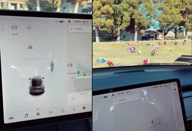 Sensores de un auto Tesla captan una persona en un panteón