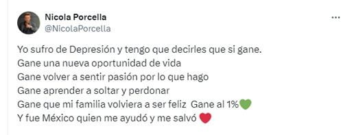 Con este mensaje, Nicola respondió a los comentarios hechos por Adrián Marcelo sobre la depresión. Foto: Instagram.