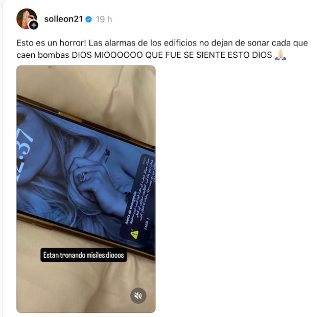 Influencer Sol León capta misiles en Dubái tras bombardeo de Irán. Foto: Captura de pantalla