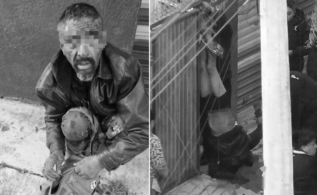 La Policía de Proximidad de Metepec logró asegurar a un hombre por presunto intento de robo a casa habitación, pues se quedó atorado en la reja. Foto: Especial