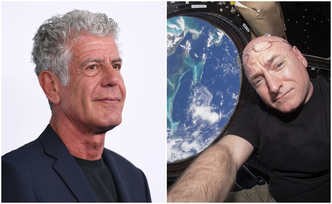 El chef Antony Bourdain (izq) y el astronauta Scott Kelly (der). Foto AFP / Angela Weiss 