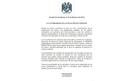 Reforzarán medidas de seguridad por videos de alumnas en baños de la UNAM