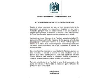 Reforzarán medidas de seguridad por videos de alumnas en baños de la UNAM