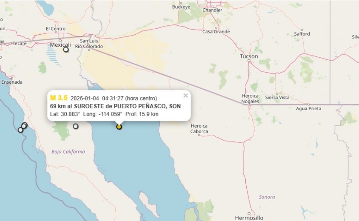 Sismo en el Golfo de California no deja afectaciones en Sonora (04/01/2025). Foto: Especial