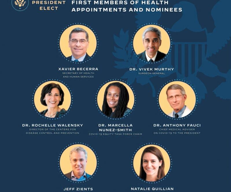 El equipo de Salud que acompañará a Biden, encabezado por Becerra, fue presentado ayer. EFE