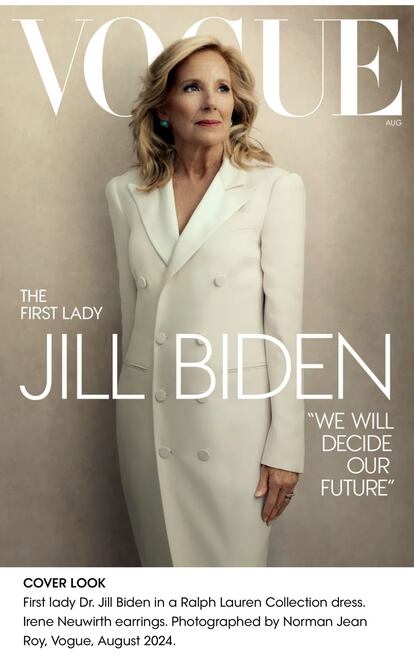 La primera dama de Estados Unidos, Jill Biden, en la portada de la revista Vogue. FOTO: X