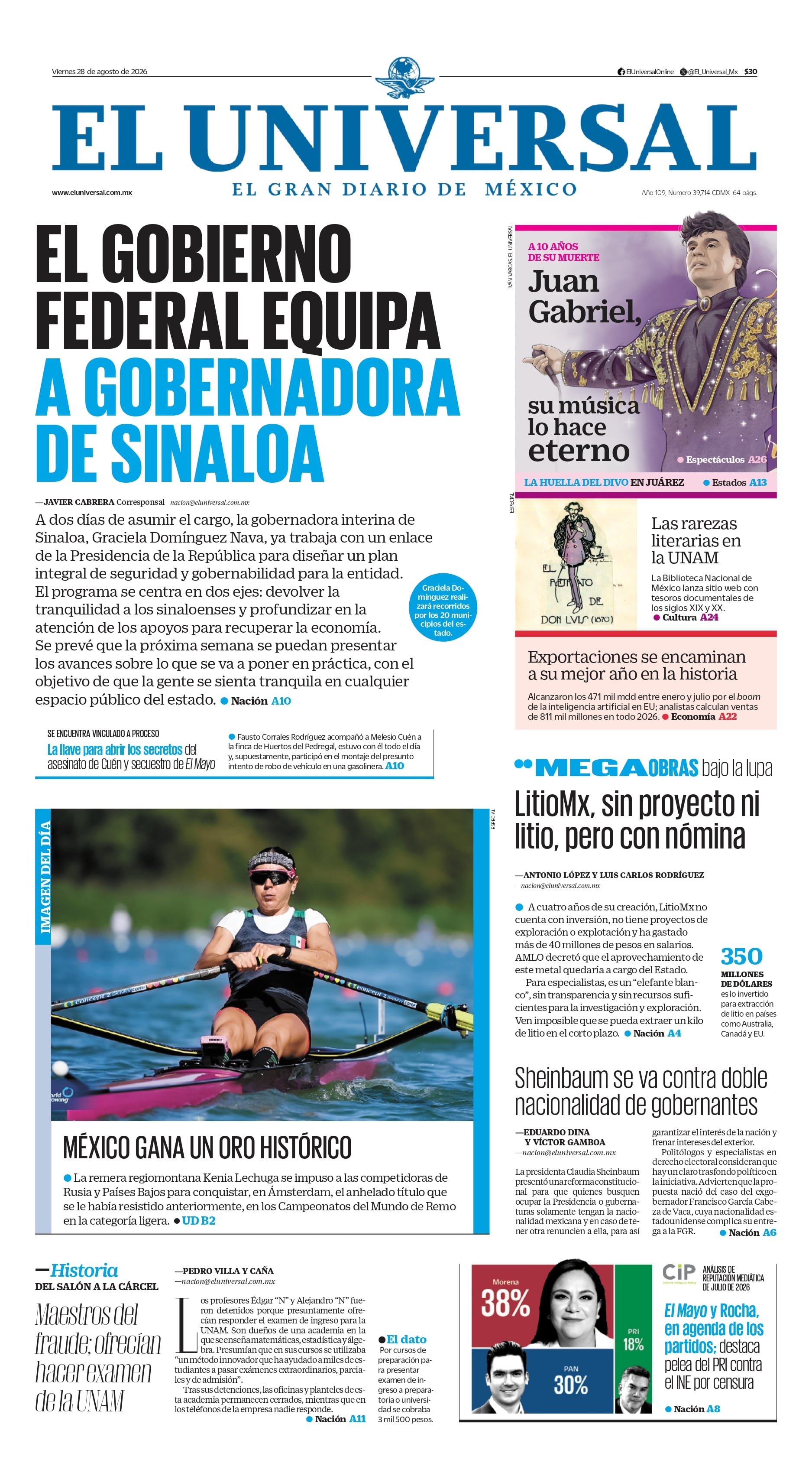 Portada impresa del 28 de agosto de 2026
