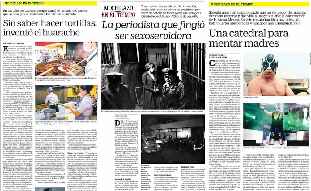 Hechos de antaño reviven en cada Mochilazo en el Tiempo. Aquí tres muestras de ello, sus autores Xochiketzalli Rosas, Eloy Linares y Perla Miranda. Foto: Hemerotoca EL UNIVERSAL.