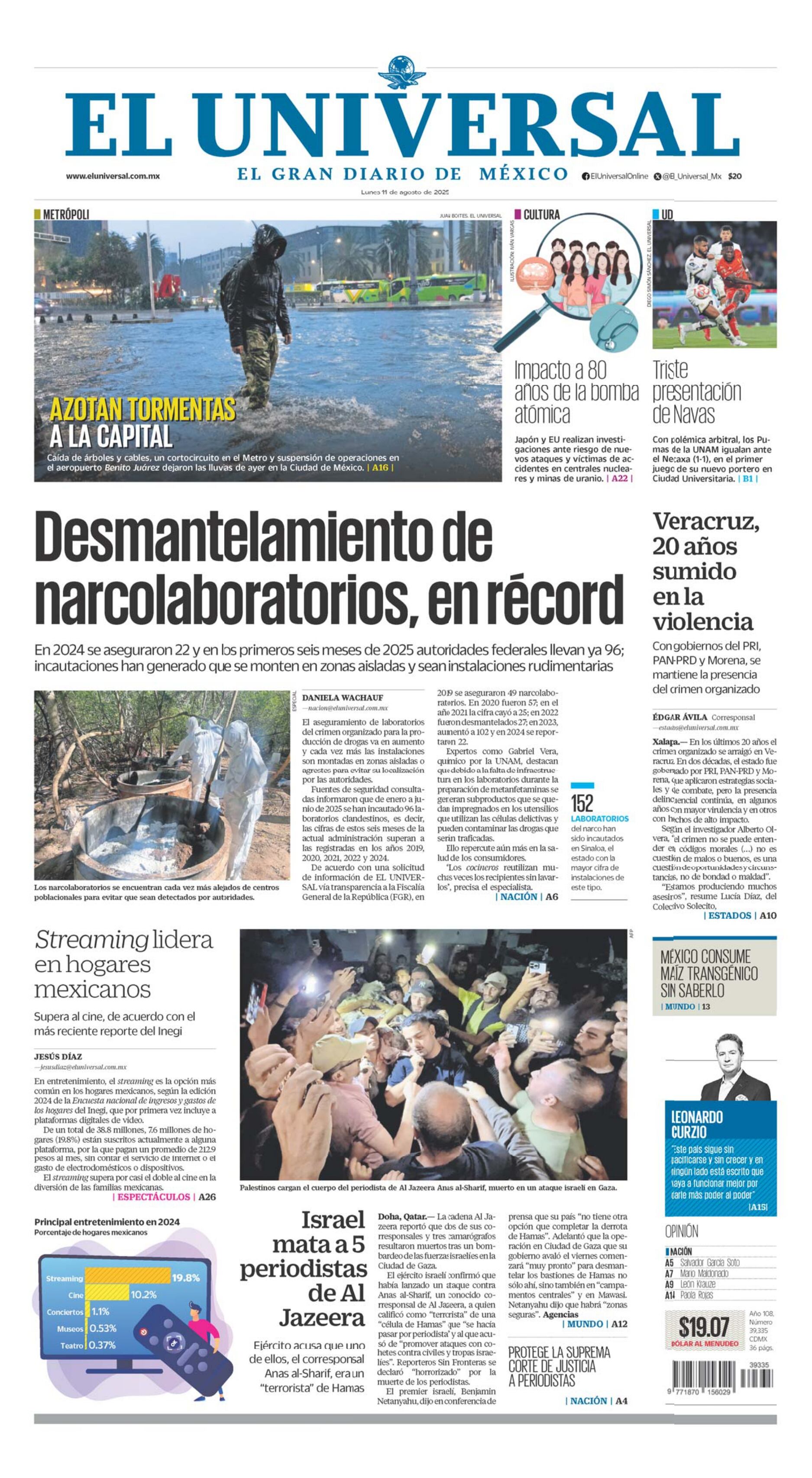 Portada impresa del 11 de agosto de 2025