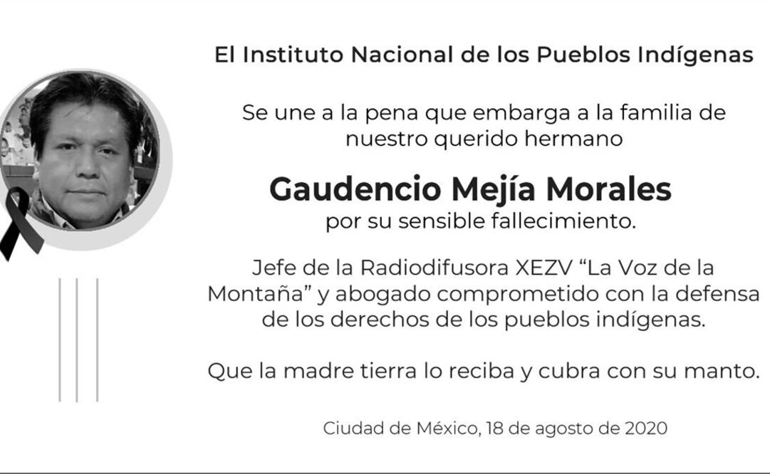 El director del INPI, Adelfo Regino, confirmó la muerte del Mejía Morales. Foto: Twitter @INPImx