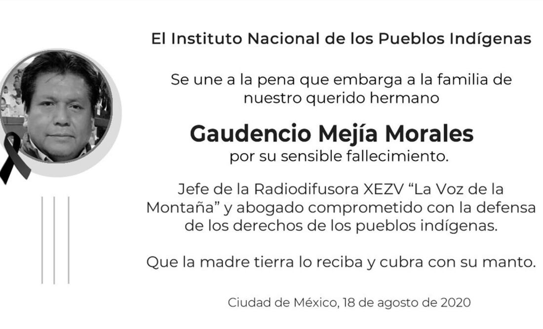 El director del INPI, Adelfo Regino, confirmó la muerte del Mejía Morales. Foto: Twitter @INPImx