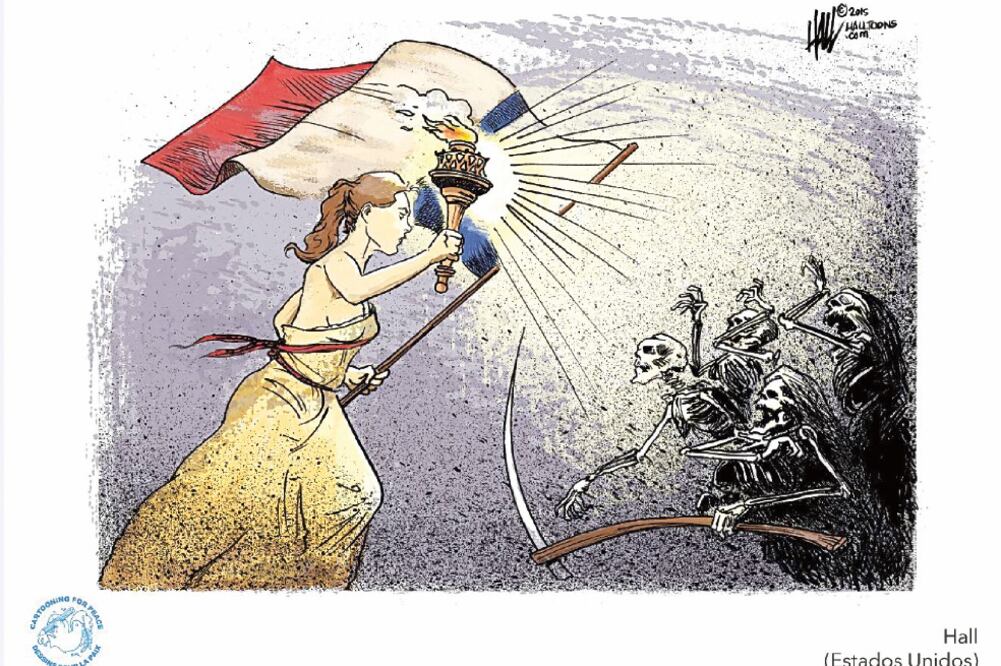 La yihad es invocada por al menos 14 organizaciones establecidas en Medio Oriente, el sudeste asiático, la región del Sahel, y el norte, el centro y el Cuerno de África (EN COLABORACIÓN CON CARTOONING FOR PEACE (WWW.CARTOONINGFORPEACE.ORG))