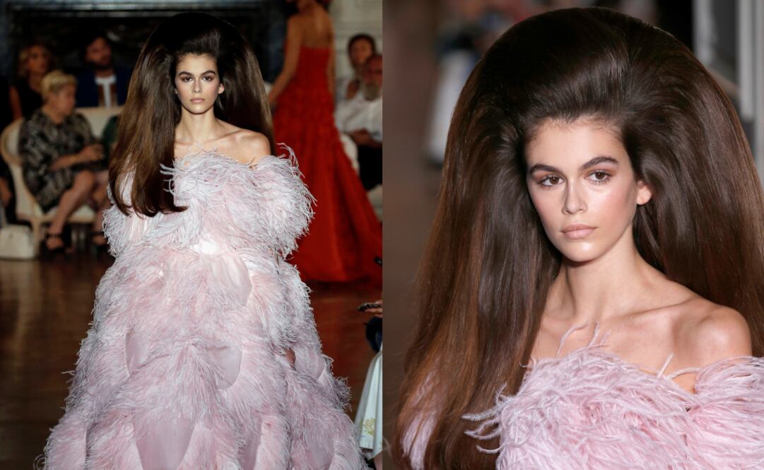 El diseñador Pierpaolo Piccioli incorporó pelucas gigantes a su colección de Valentino de alta costura. Foto: REUTERS / AP