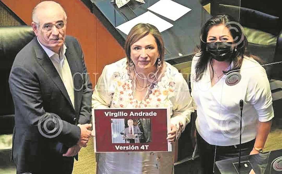 En una foto, Xóchitl Gálvez (centro) calificó a un directivo de la empresa como el Virgilio Andrade de la 4T. Foto: Graciela López. CUARTOSCURO