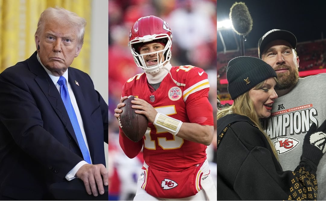 Donald Trump, Patrick Mahomes, Taylor Swift y Travis Kelce - Fotos: AP y AFP