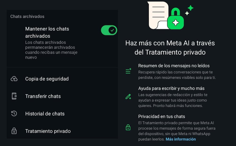 Mejora la privacidad de tus mensajes de WhatsApp con la función "Tratamiento privado". Foto: Captura de pantalla