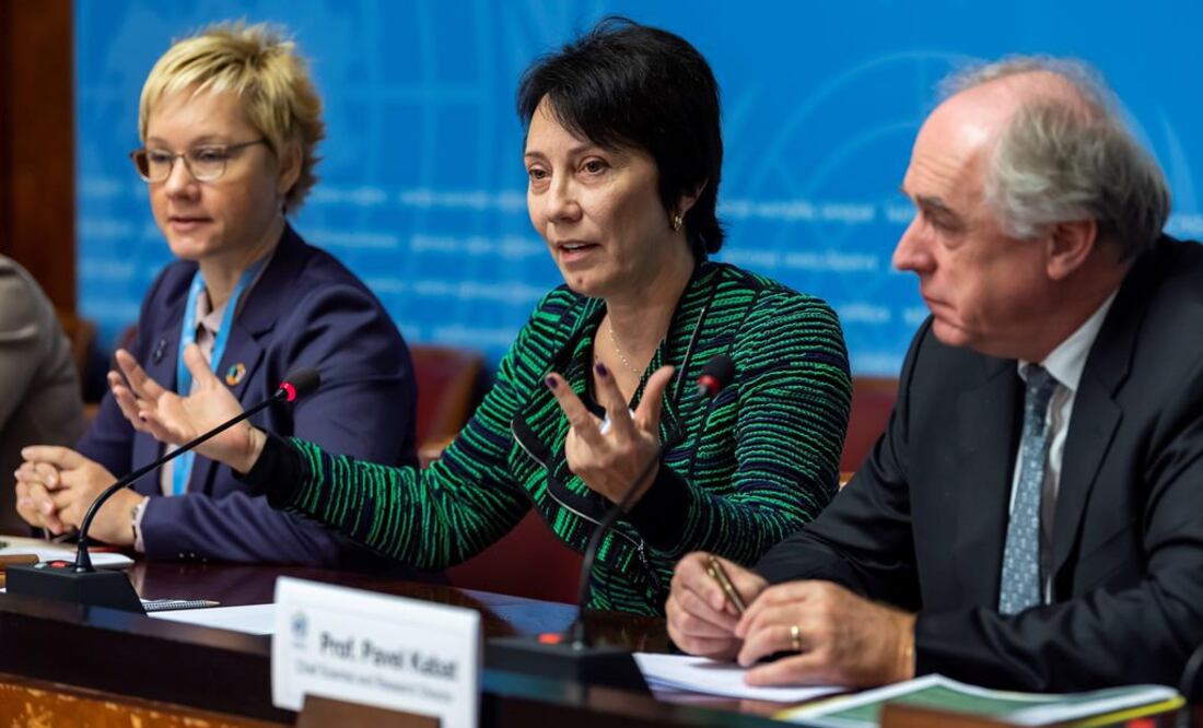 La vice secretaria general de la Organización Meteorológica Mundial (OMM), Elena Manenkova, presenta el informe de la organización sobre los gases de efecto invernadero (Foto: EFE)