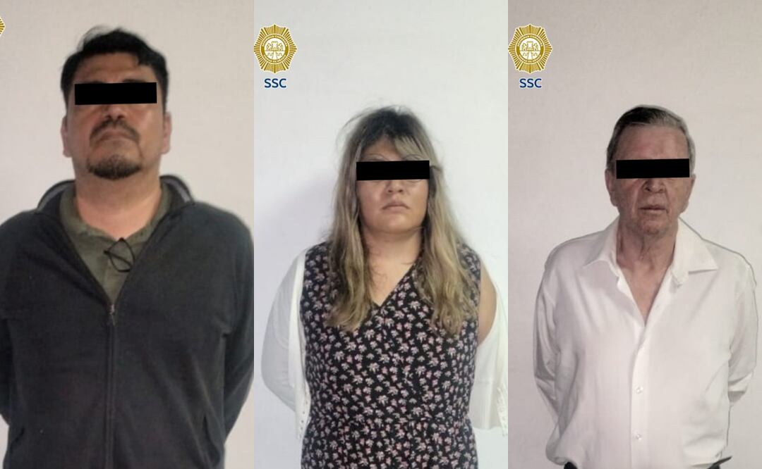 Entre los detenidos por robo a casa habitación en Iztapalapa están una mujer de 36 años y dos hombres de 45 y 67 años de edad (14/06/2025). Foto: Especial