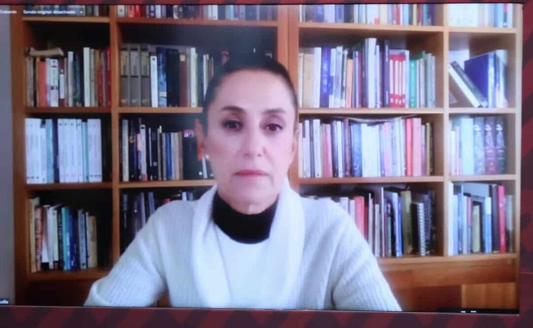 Sheinbaum Pardo se conectó a la conferencia de prensa. Foto Especial