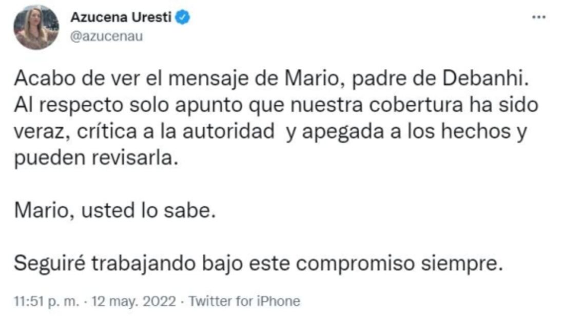 Azucena Uresti explica mensaje a papá de Debanhi
