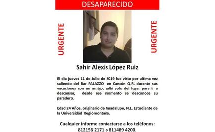 Fiscalía de Nuevo León investiga desaparición de un joven en Cancún