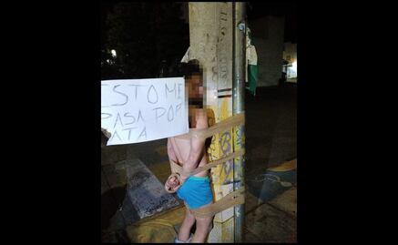 Detienen a ladrón, lo amarran a un poste y le dan de latigazos en Morelia