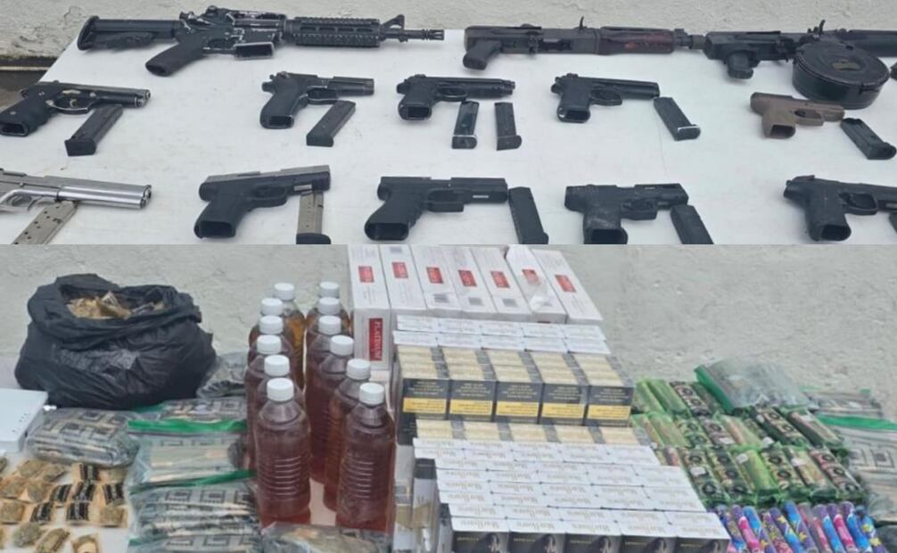 Se aseguró 40 celulares, de diferentes marcas, una banda ancha, doce radios, 500 dosis de marihuana, 800 cigarrillos de la misma sustancia, 80 paquetes de cigarros envasados, con la leyenda “Green Cherry”, 41 cigarros con la leyenda “Padrinos Mágicos y 600 cajetillas de Malboro.Foto: Especial.