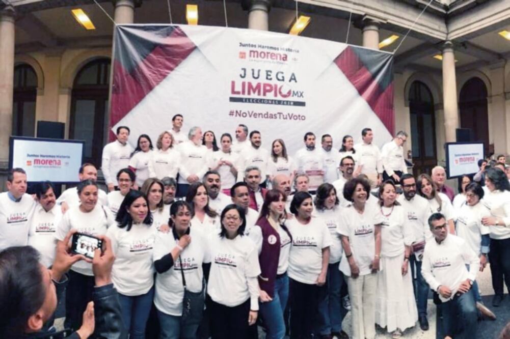 Militantes y liderazgos de la coalición Juntos Haremos Historia (Morena-PT-P E S) presentaron la plataforma Juega Limpio en el Club de Periodistas. Foto: ESPECIAL