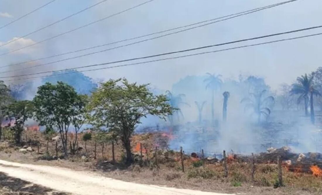 El cuerpo de Bomberos combaten el fuego de pastizales en terrenos de cuatro ranchos en el oriente del estado. Foto: especial